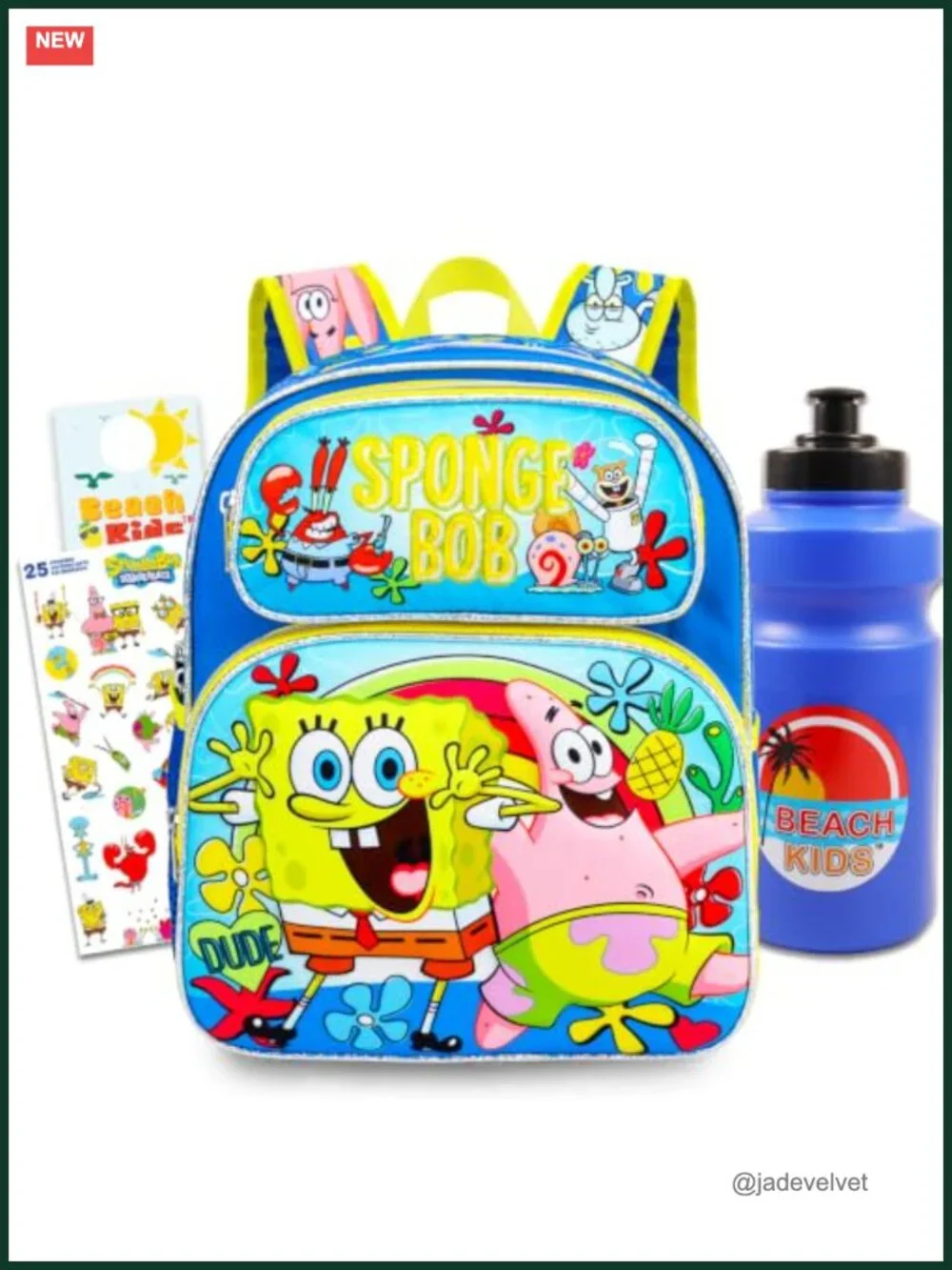 SpongeBob Kids Mini Backpack Bundle 12in with Water Bottle Stickers Adjustable